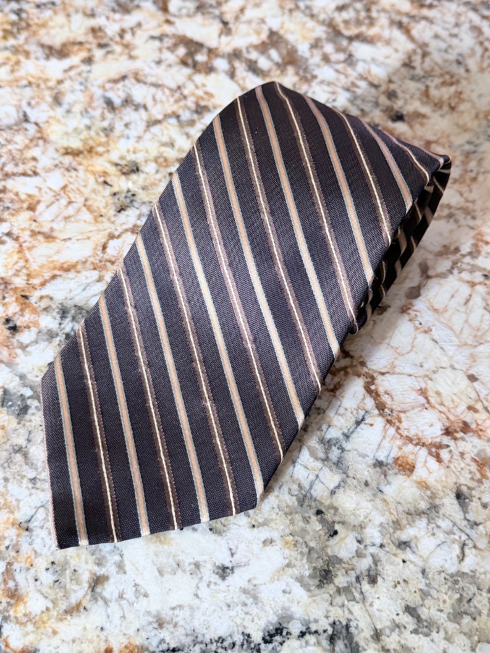 5 for $15 🌸 CLAIBORNE | Brown/Cream Stripe 100% Silk Tie for Men